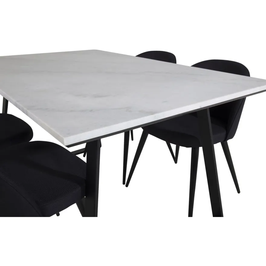 Ruokailuryhmä Venture Home, 140x90cm valkoinen Estelle-pöytä + 4 Velvet-tuolia