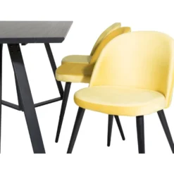 Ruokailuryhmä Venture Home, 180x90cm musta Marina-pöytä + 6 Velvet-tuolia