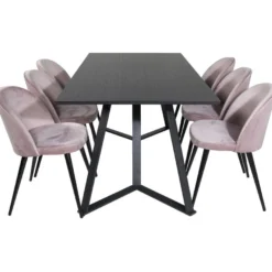 Ruokailuryhmä Venture Home, 180x90cm musta Marina-pöytä + 6 Velvet-tuolia