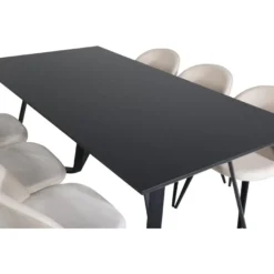 Ruokailuryhmä Venture Home, 180x90cm musta Marina-pöytä + 6 Velvet-tuolia