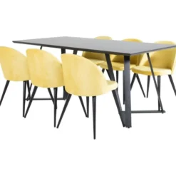 Ruokailuryhmä Venture Home, 180x90cm musta Marina-pöytä + 6 Velvet-tuolia