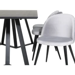 Ruokailuryhmä Venture Home, 180x90cm musta Marina-pöytä + 6 Velvet-tuolia