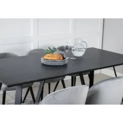 Ruokailuryhmä Venture Home, 180x90cm musta Marina-pöytä + 6 Velvet-tuolia