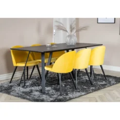 Ruokailuryhmä Venture Home, 180x90cm musta Marina-pöytä + 6 Velvet-tuolia