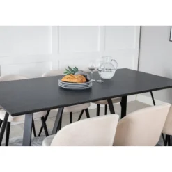 Ruokailuryhmä Venture Home, 180x90cm musta Marina-pöytä + 6 Velvet-tuolia