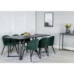Ruokailuryhmä Venture Home, 180x90cm musta Marina-pöytä + 6 Velvet-tuolia