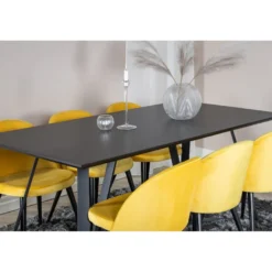 Ruokailuryhmä Venture Home, 180x90cm musta Marina-pöytä + 6 Velvet-tuolia