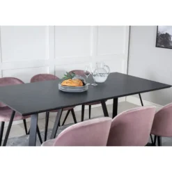 Ruokailuryhmä Venture Home, 180x90cm musta Marina-pöytä + 6 Velvet-tuolia