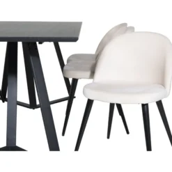 Ruokailuryhmä Venture Home, 180x90cm musta Marina-pöytä + 6 Velvet-tuolia