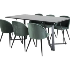 Ruokailuryhmä Venture Home, 180x90cm musta Marina-pöytä + 6 Velvet-tuolia