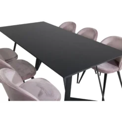 Ruokailuryhmä Venture Home, 180x90cm musta Marina-pöytä + 6 Velvet-tuolia
