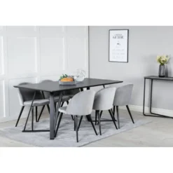 Ruokailuryhmä Venture Home, 180x90cm musta Marina-pöytä + 6 Velvet-tuolia
