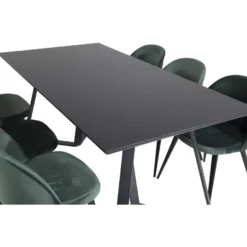 Ruokailuryhmä Venture Home, 180x90cm musta Marina-pöytä + 6 Velvet-tuolia