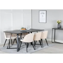 Ruokailuryhmä Venture Home, 180x90cm musta Marina-pöytä + 6 Velvet-tuolia