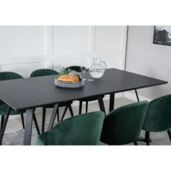 Ruokailuryhmä Venture Home, 180x90cm musta Marina-pöytä + 6 Velvet-tuolia