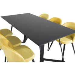Ruokailuryhmä Venture Home, 180x90cm musta Marina-pöytä + 6 Velvet-tuolia