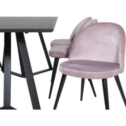 Ruokailuryhmä Venture Home, 180x90cm musta Marina-pöytä + 6 Velvet-tuolia