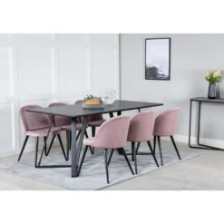 Ruokailuryhmä Venture Home, 180x90cm musta Marina-pöytä + 6 Velvet-tuolia