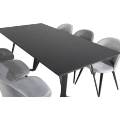 Ruokailuryhmä Venture Home, 180x90cm musta Marina-pöytä + 6 Velvet-tuolia