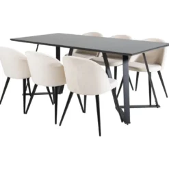 Ruokailuryhmä Venture Home, 180x90cm musta Marina-pöytä + 6 Velvet-tuolia