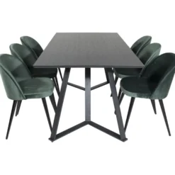 Ruokailuryhmä Venture Home, 180x90cm musta Marina-pöytä + 6 Velvet-tuolia