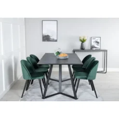 Ruokailuryhmä Venture Home, 180x90cm musta Marina-pöytä + 6 Velvet-tuolia