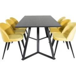 Ruokailuryhmä Venture Home, 180x90cm musta Marina-pöytä + 6 Velvet-tuolia
