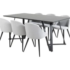 Ruokailuryhmä Venture Home, 180x90cm musta Marina-pöytä + 6 Velvet-tuolia, vakosametti