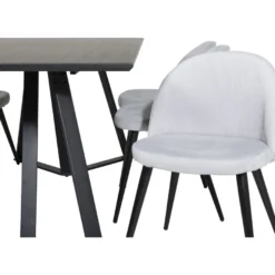 Ruokailuryhmä Venture Home, 180x90cm musta Marina-pöytä + 6 Velvet-tuolia, vakosametti