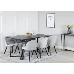 Ruokailuryhmä Venture Home, 180x90cm musta Marina-pöytä + 6 Velvet-tuolia, vakosametti