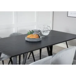 Ruokailuryhmä Venture Home, 180x90cm musta Marina-pöytä + 6 Velvet-tuolia, vakosametti