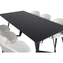 Ruokailuryhmä Venture Home, 180x90cm musta Marina-pöytä + 6 Velvet-tuolia, vakosametti
