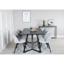 Ruokailuryhmä Venture Home, 180x90cm musta Marina-pöytä + 6 Velvet-tuolia, vakosametti
