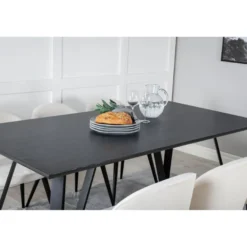 Ruokailuryhmä Venture Home, 180x90cm musta Marina-pöytä + 6 Velvet-tuolia, vakosametti