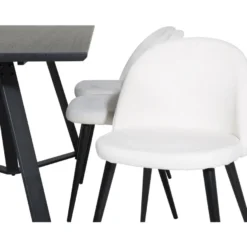 Ruokailuryhmä Venture Home, 180x90cm musta Marina-pöytä + 6 Velvet-tuolia, vakosametti