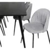 Ruokailuryhmä Venture Home, 180x90cm musta Dipp-pöytä + 6 harmaata Wrinkles-tuolia, sametti