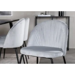 Ruokailuryhmä Venture Home, 180x90cm musta Dipp-pöytä + 6 harmaata Wrinkles-tuolia, sametti
