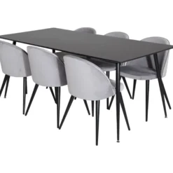 Ruokailuryhmä Venture Home, 180x90cm Silar-pöytä + 6 Velvet-tuolia