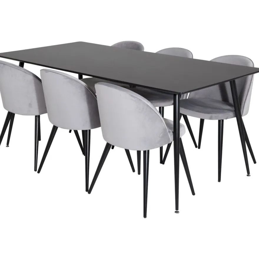 Ruokailuryhmä Venture Home, 180x90cm Silar-pöytä + 6 Velvet-tuolia