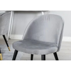 Ruokailuryhmä Venture Home, 180x90cm valkoinen Polar-pöytä + 6 vaaleanharmaata Velvet-tuolia, sametti/messinki