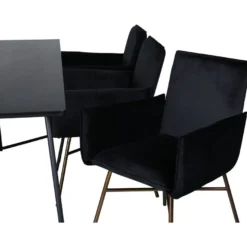Ruokailuryhmä Venture Home, 190x90cm Petra-pöytä + 6 mustaa Petra-tuolia, sametti