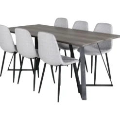 Ruokailuryhmä Venture Home, 180x90cm harmaa/musta Marina-pöytä + 6 harmaata Polar Diamond -tuolia
