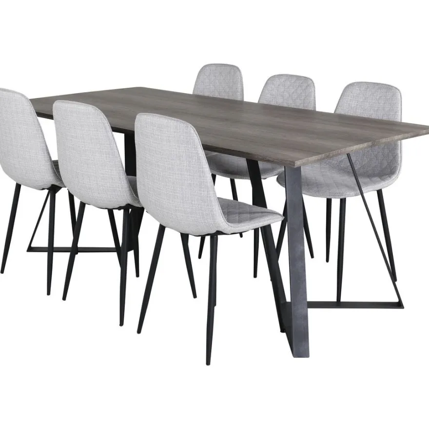 Ruokailuryhmä Venture Home, 180x90cm harmaa/musta Marina-pöytä + 6 harmaata Polar Diamond -tuolia