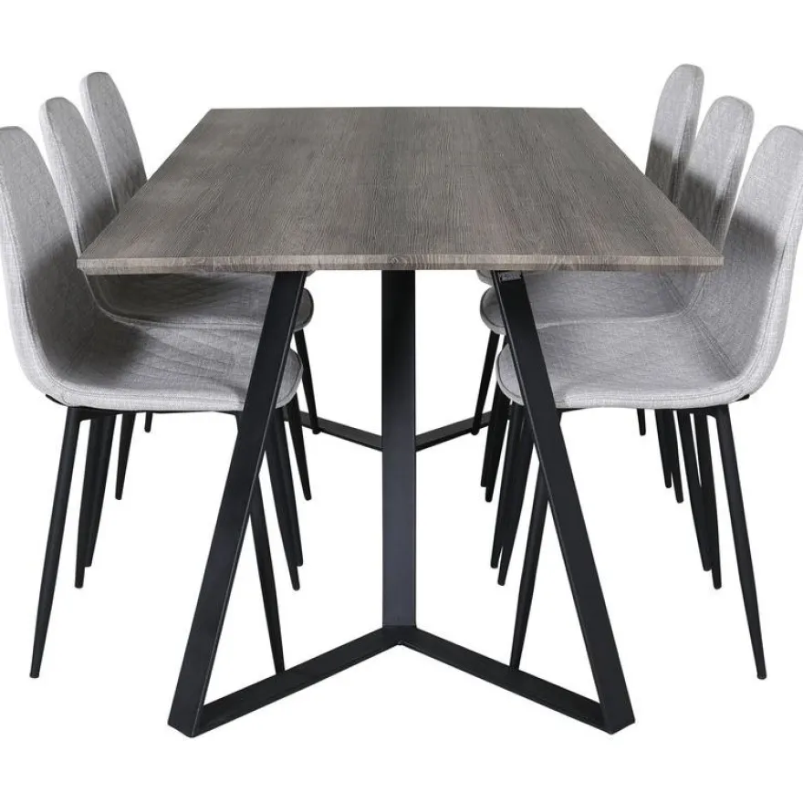 Ruokailuryhmä Venture Home, 180x90cm harmaa/musta Marina-pöytä + 6 harmaata Polar Diamond -tuolia