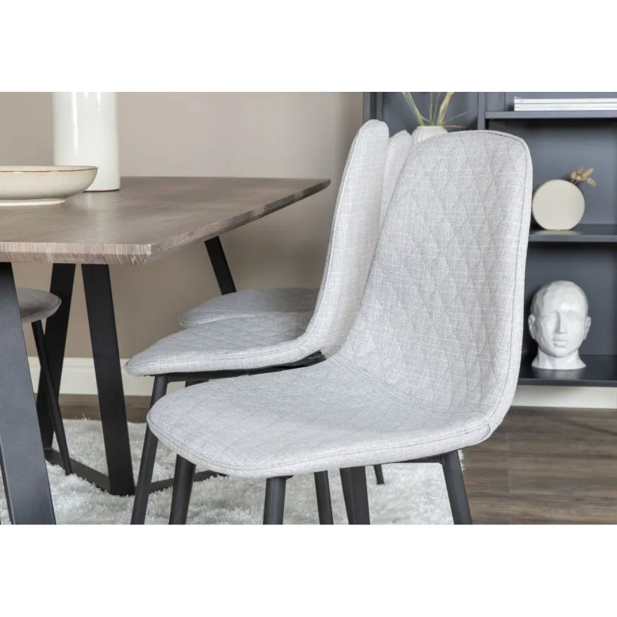 Ruokailuryhmä Venture Home, 180x90cm harmaa/musta Marina-pöytä + 6 harmaata Polar Diamond -tuolia
