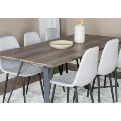 Ruokailuryhmä Venture Home, 180x90cm harmaa/musta Marina-pöytä + 6 harmaata Polar Diamond -tuolia