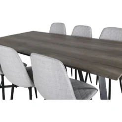 Ruokailuryhmä Venture Home, 180x90cm harmaa/musta Marina-pöytä + 6 harmaata Polar Diamond -tuolia