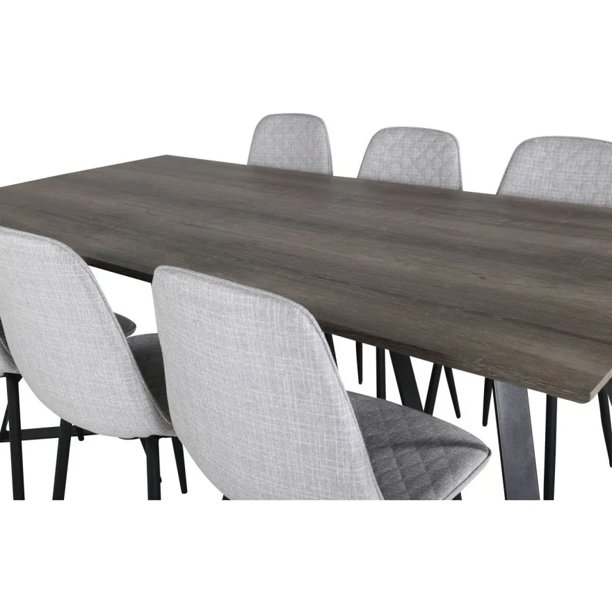 Ruokailuryhmä Venture Home, 180x90cm harmaa/musta Marina-pöytä + 6 harmaata Polar Diamond -tuolia