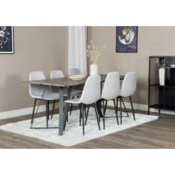 Ruokailuryhmä Venture Home, 180x90cm harmaa/musta Marina-pöytä + 6 harmaata Polar Diamond -tuolia