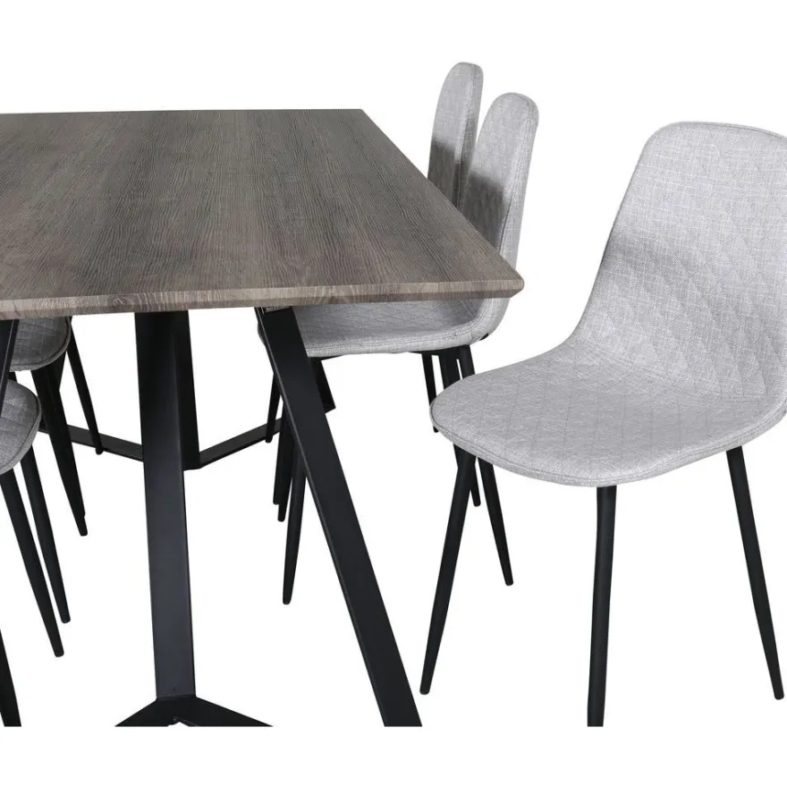 Ruokailuryhmä Venture Home, 180x90cm harmaa/musta Marina-pöytä + 6 harmaata Polar Diamond -tuolia
